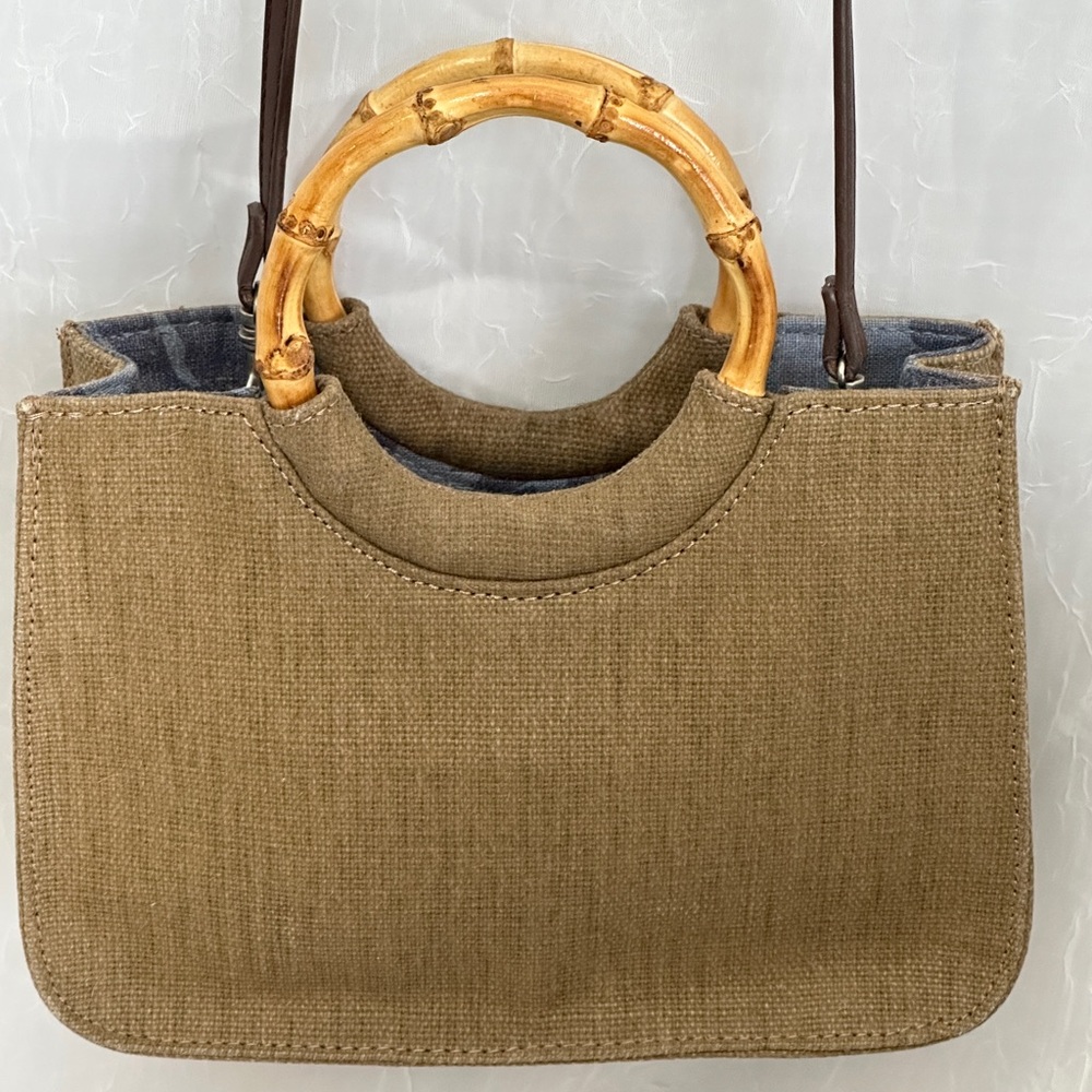 Fossil Tan Handbag with Bamboo Handles